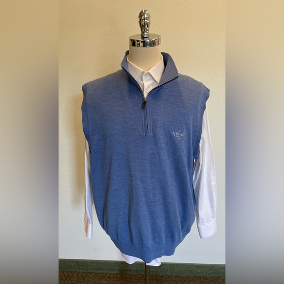 FAIRWAY & GREENE Whisper Rock CC Italian Merino 1/4 Zip Windvest in Blue XL $250 - Picture 1 of 8